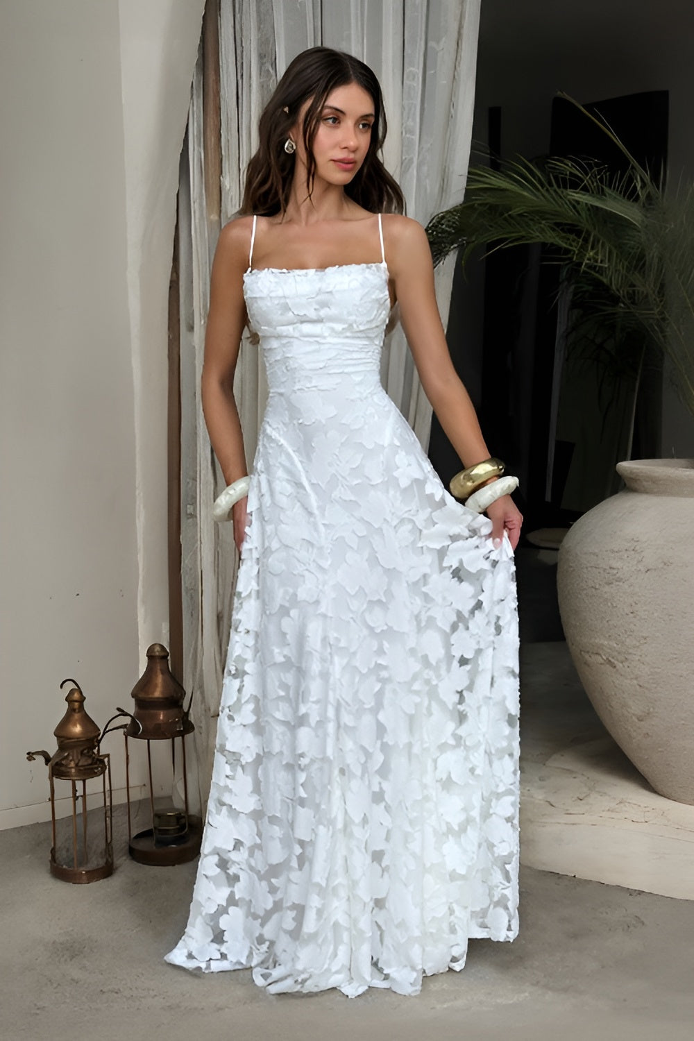 Floral Lace Spaghetti Strap Maxi Dress