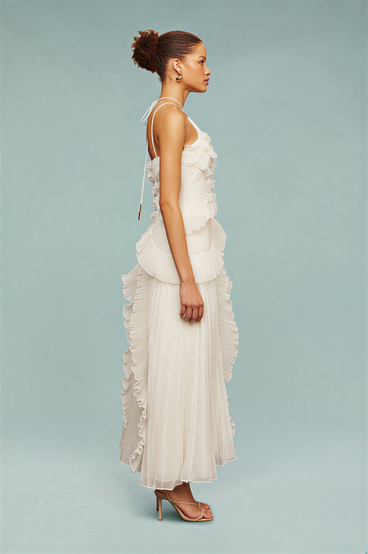 Halter Ruffle Pleated Maxi Dress