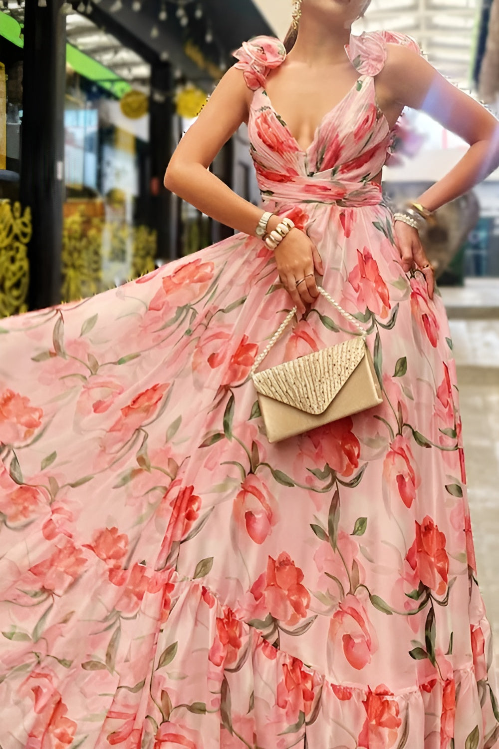 Printed Open-Back Maxi Dress