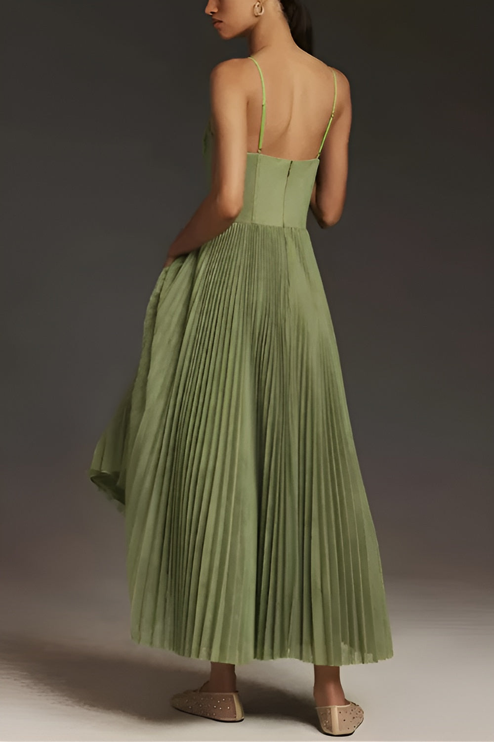 Pleated Corset Tulle Midi Dress