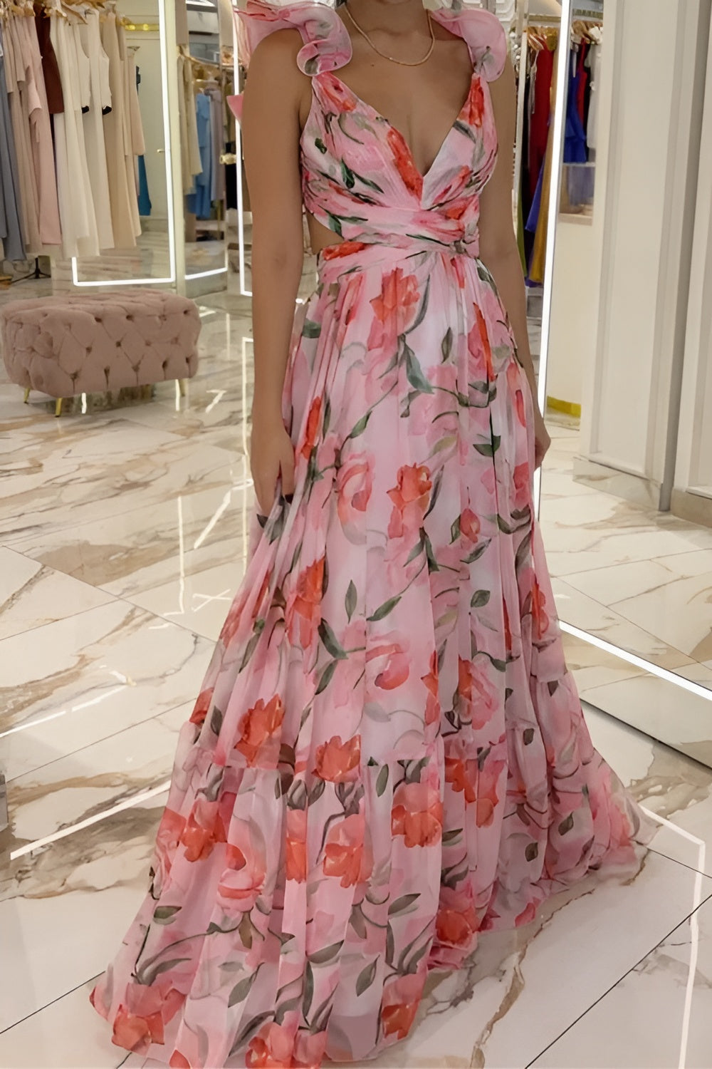 Printed Open-Back Maxi Dress