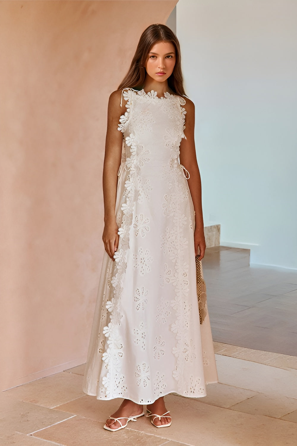 Refined Lace Side-Tie Maxi Dress