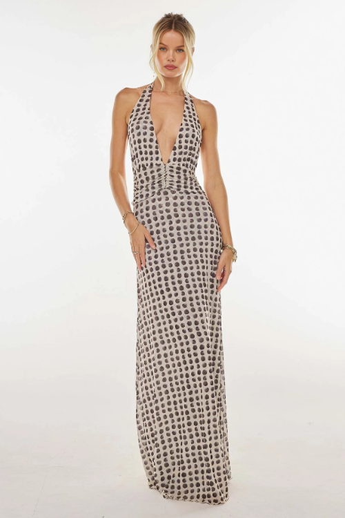 Camoni Polka Dot Flowy Diary Maxi Dress