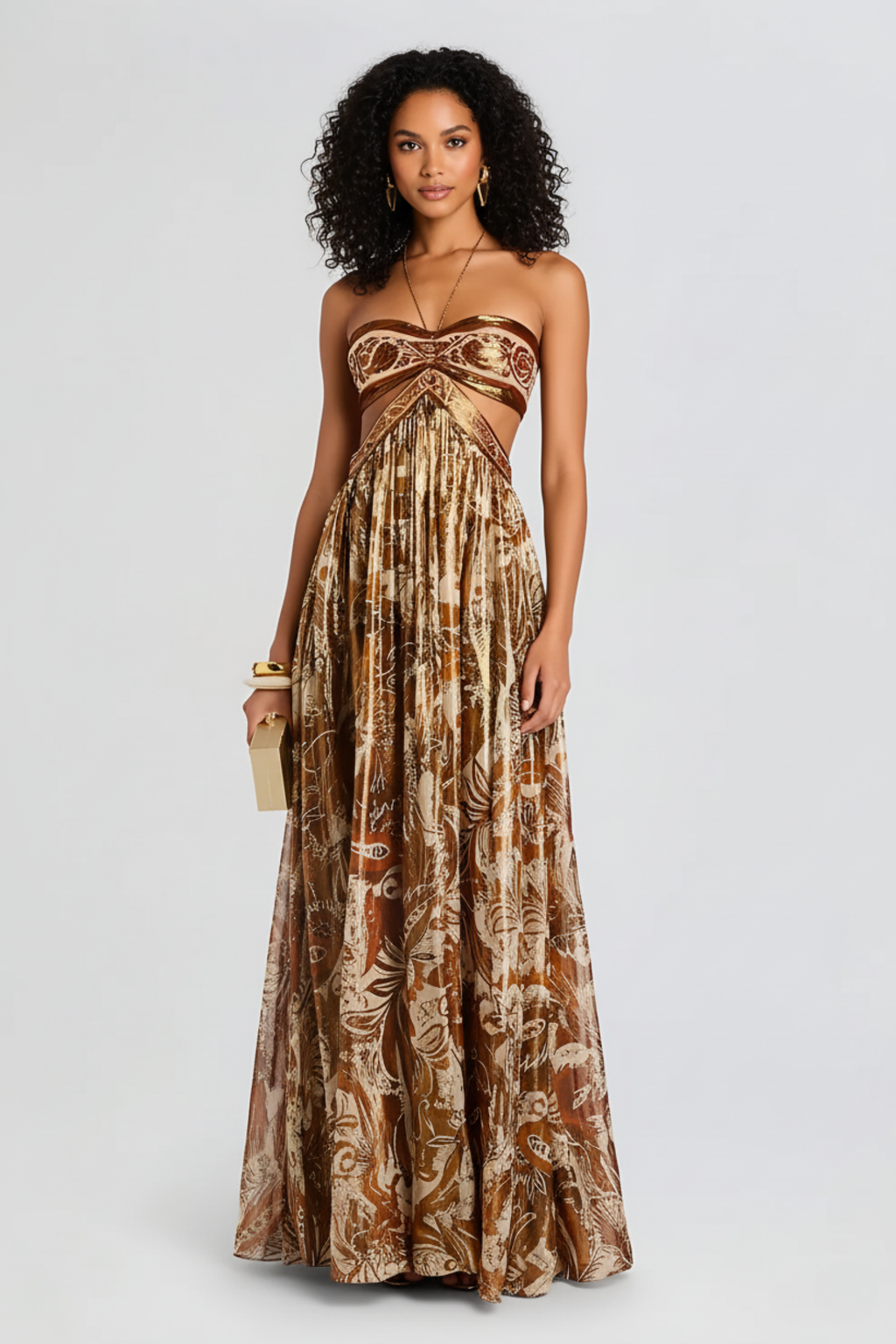 Bronze Satin Strapless Maxi Dress