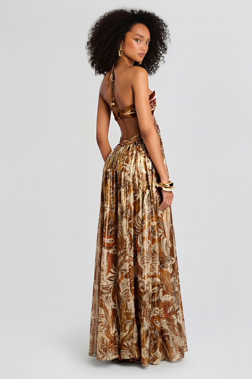 Bronze Satin Strapless Maxi Dress