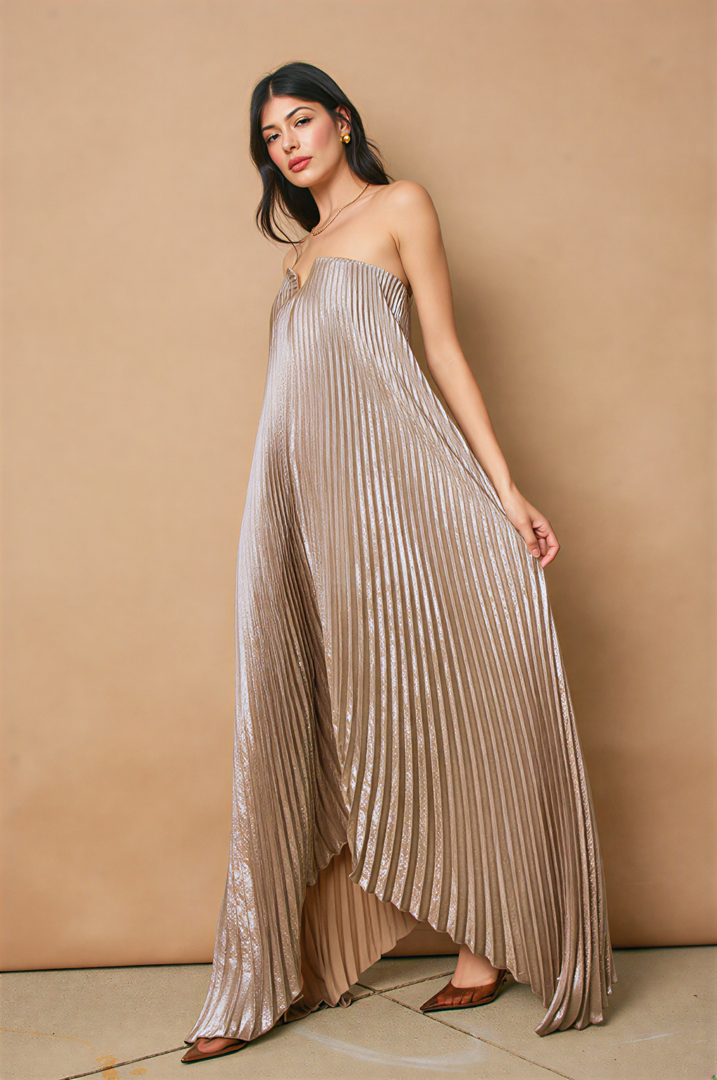 Gold Strapless Evening Dress