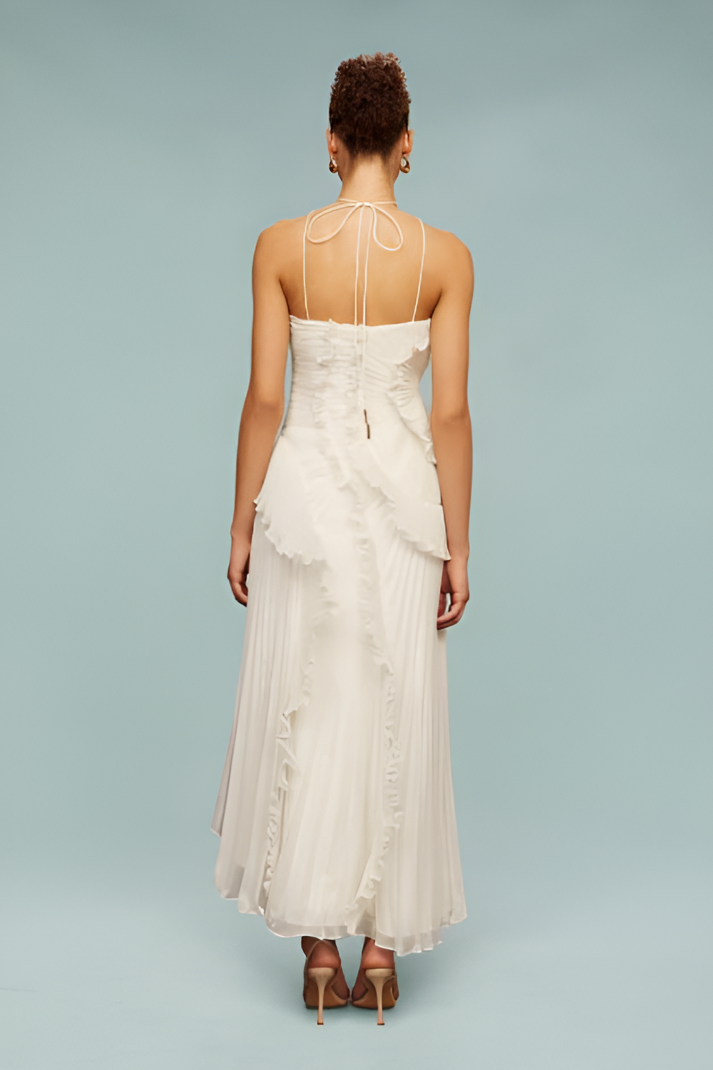 Halter Ruffle Pleated Maxi Dress