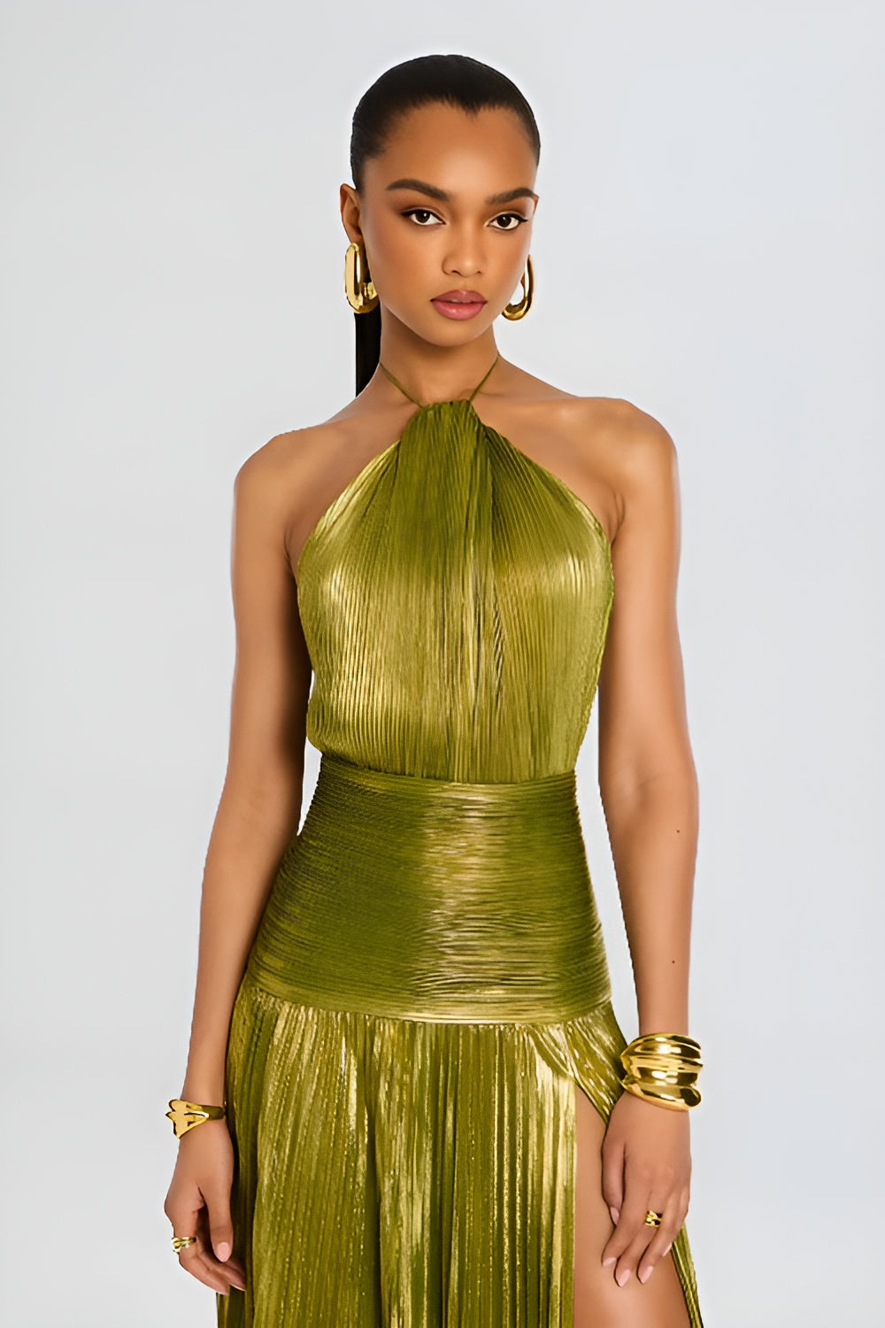 Thalia Shimmering Peridot Maxi Dress