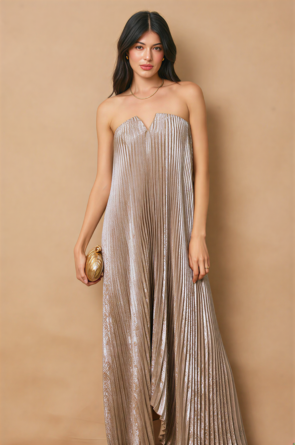 Gold Strapless Evening Dress