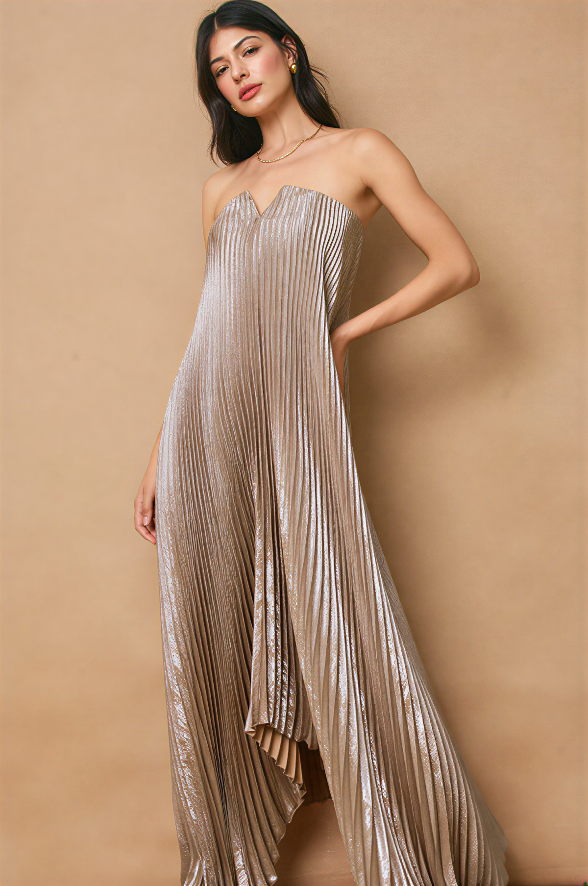 Gold Strapless Evening Dress